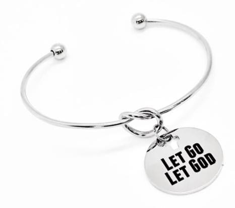 Let Go Let God Cuff Bracelet Faith Jewelry Silver Tone Adjustable Bracelet Stainless Steel Engraved Charm Christian Gift