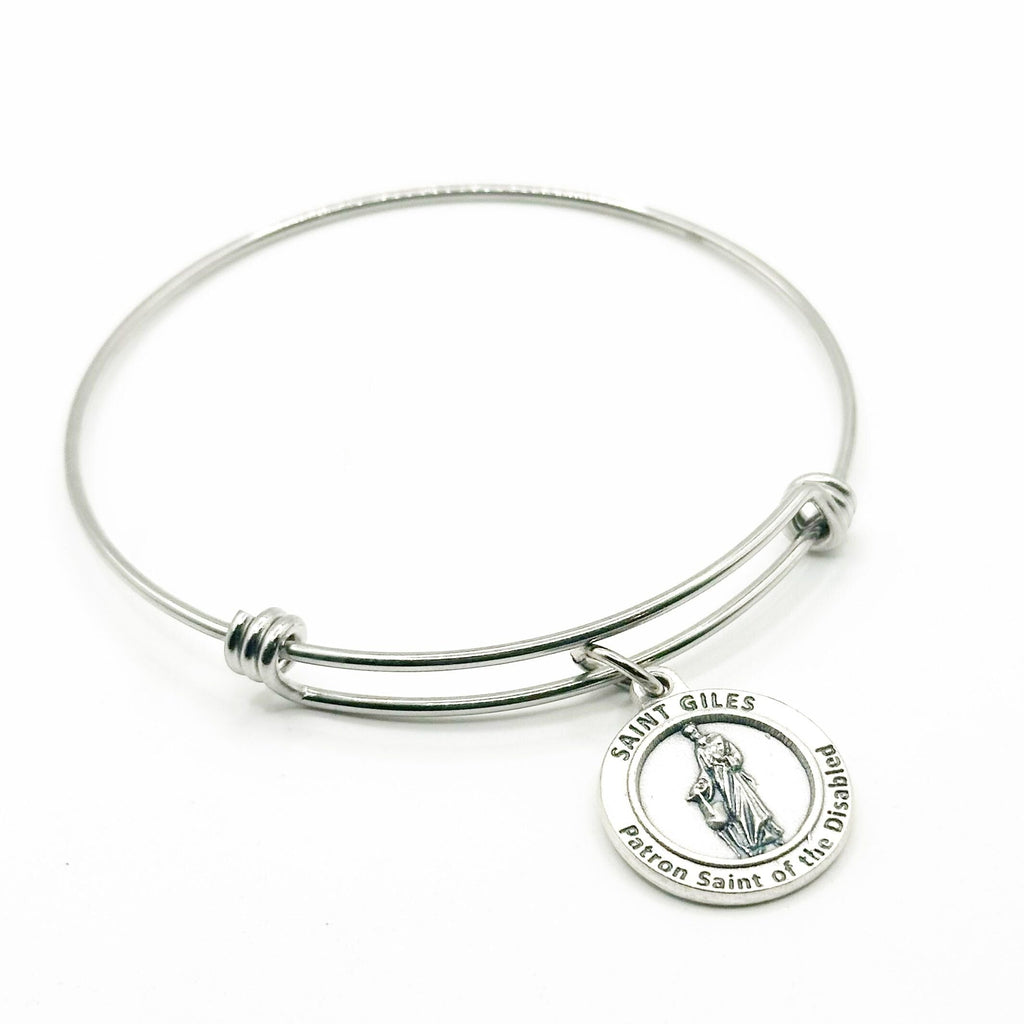Saint Giles Patron Saint Of The Disabled Bracelet Catholic Faith Jewelry Disability Awareness Gift Silver Bangle From JKCE Designs
