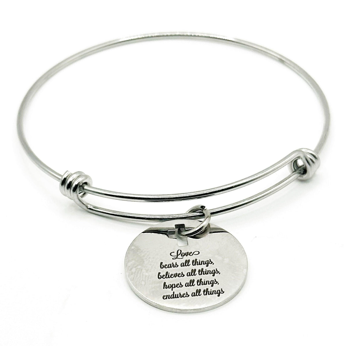 Christian Love Scripture Bracelet Stainless Steel Faith Jewelry Bible Verse Bracelet With Cross Charm Inspirational Gift