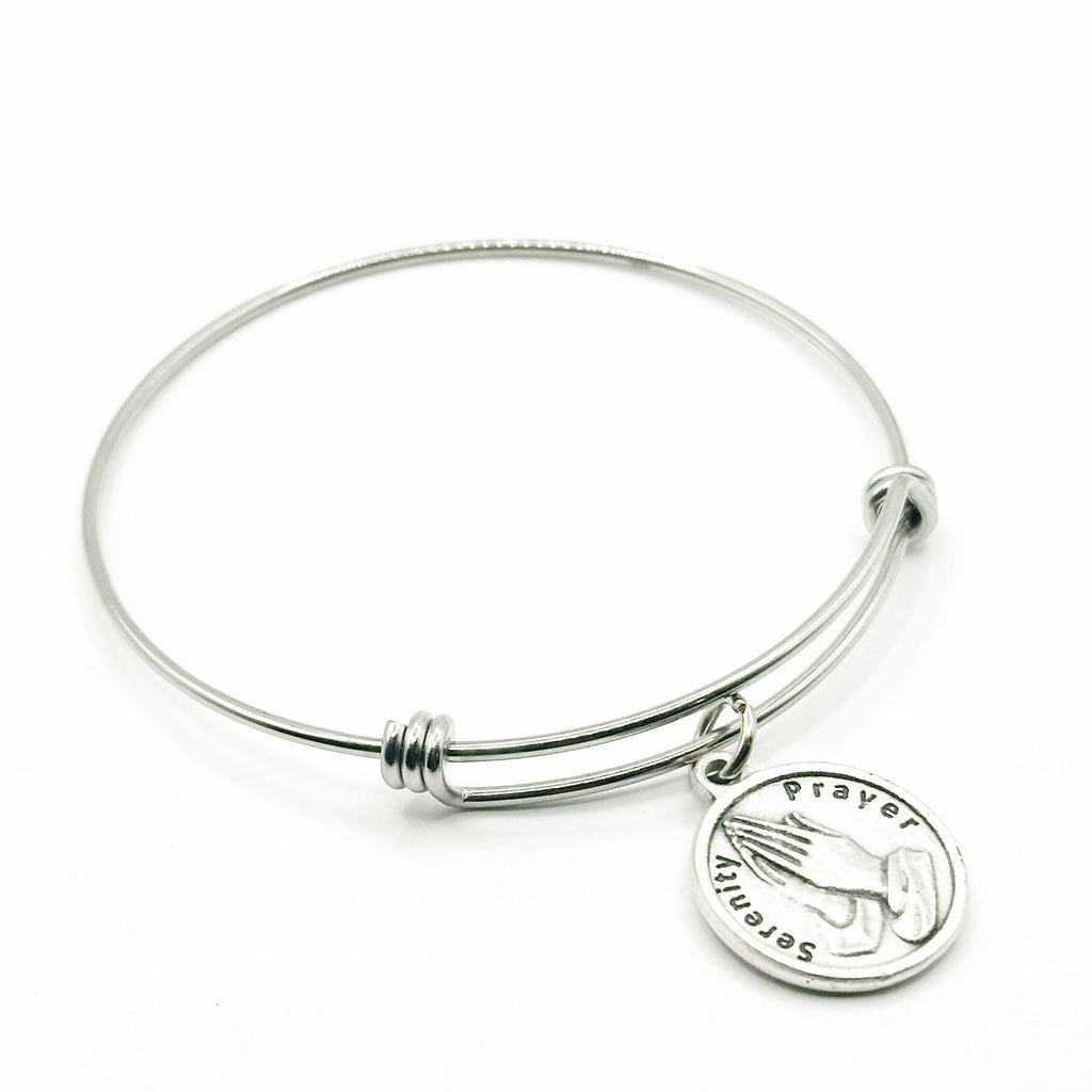 Serenity Prayer Bracelet Faith Jewelry Recovery Gift Silver Plated Charm Stainless Steel Expanding Bangle