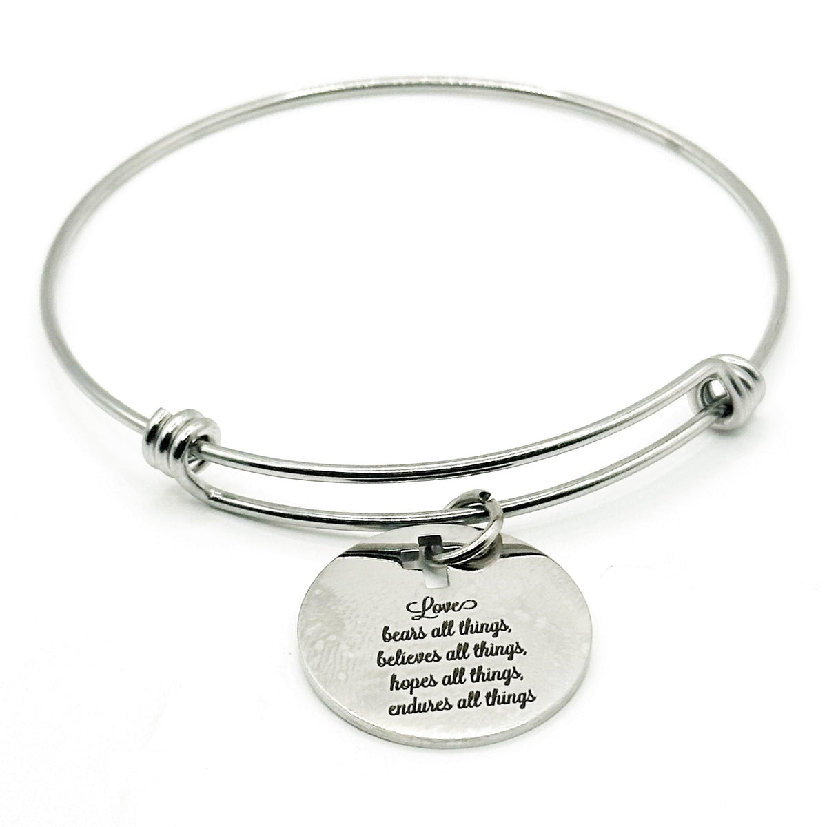 Love Bears All Things Bracelet Stainless Steel Faith Jewelry Christian Scripture Bangle Inspirational Religious Gift