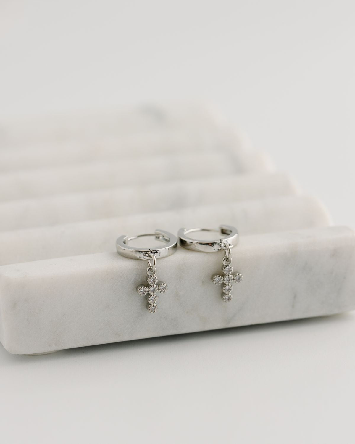 Lila Cross Hoop Earrings - silver plated