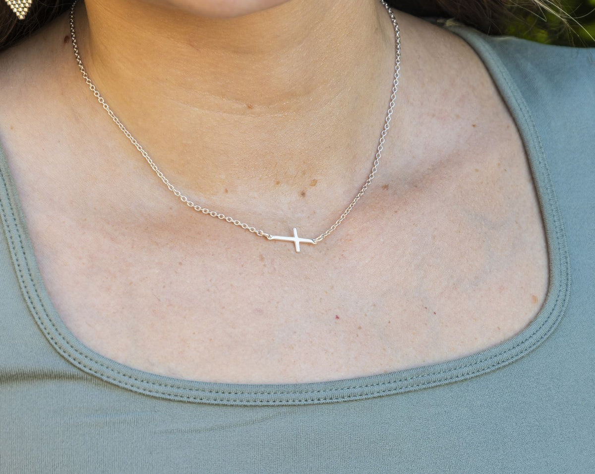 Marie Silver Plated Necklace with Sterling Silver Cross Charm